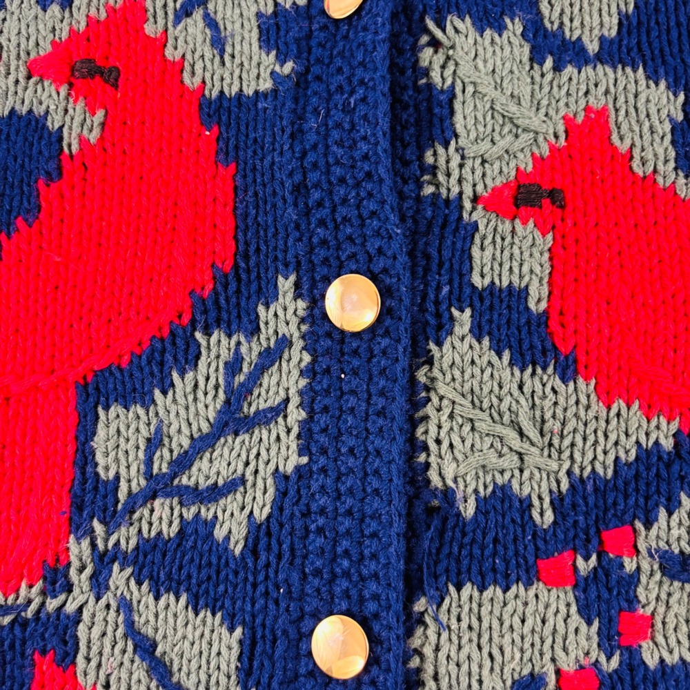 Vintage Orvis Hand Knit Cardinal Bird Cardigan Grandma Holiday Christmas M - Picture 6 of 9